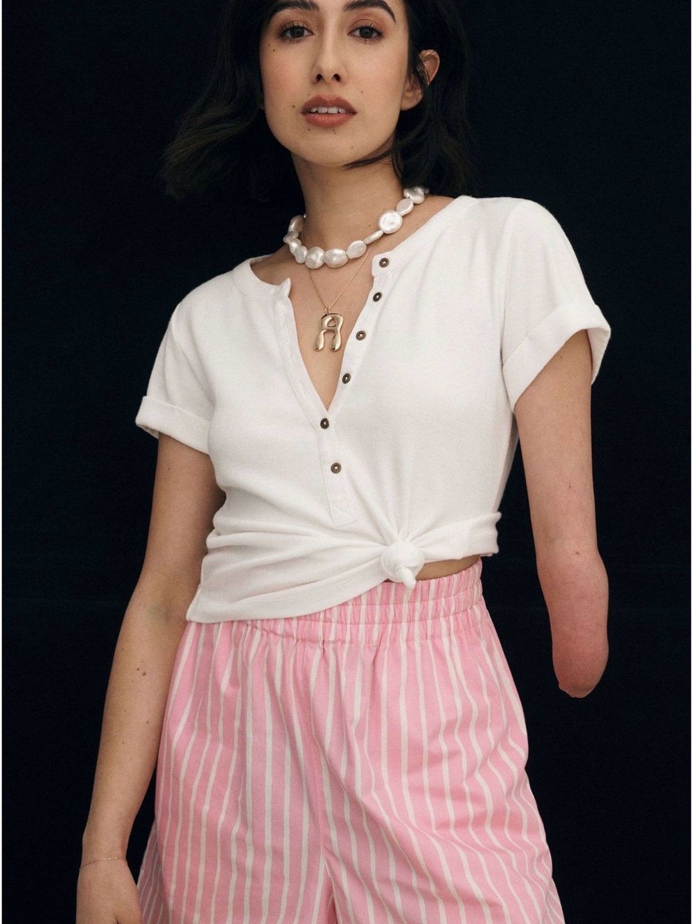 Pilcro Andie Ribbed Henley Top White